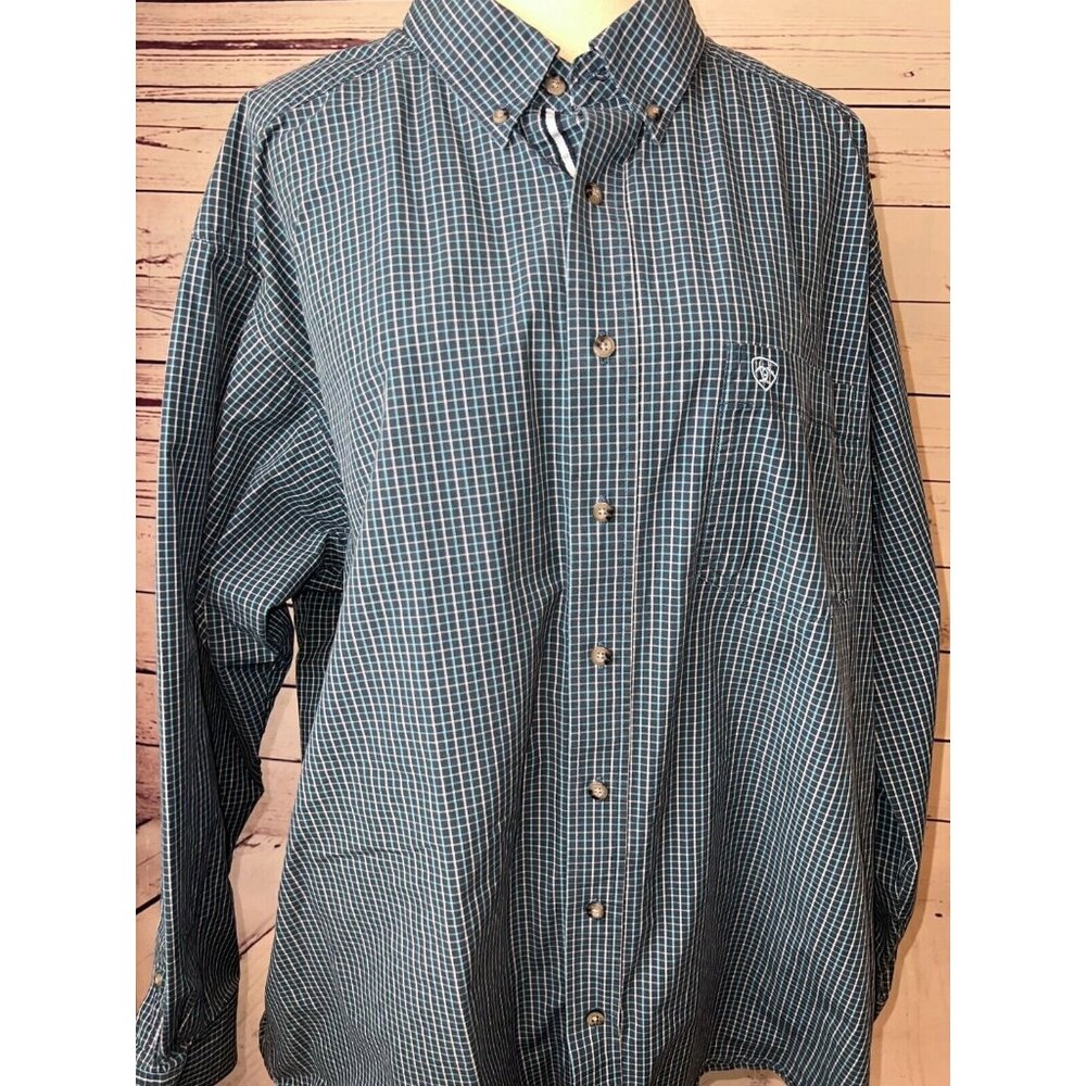 Ariat Pro Series Western Shirt Mens XXL Long sleeve button front Plaid‎ 2X Blue
